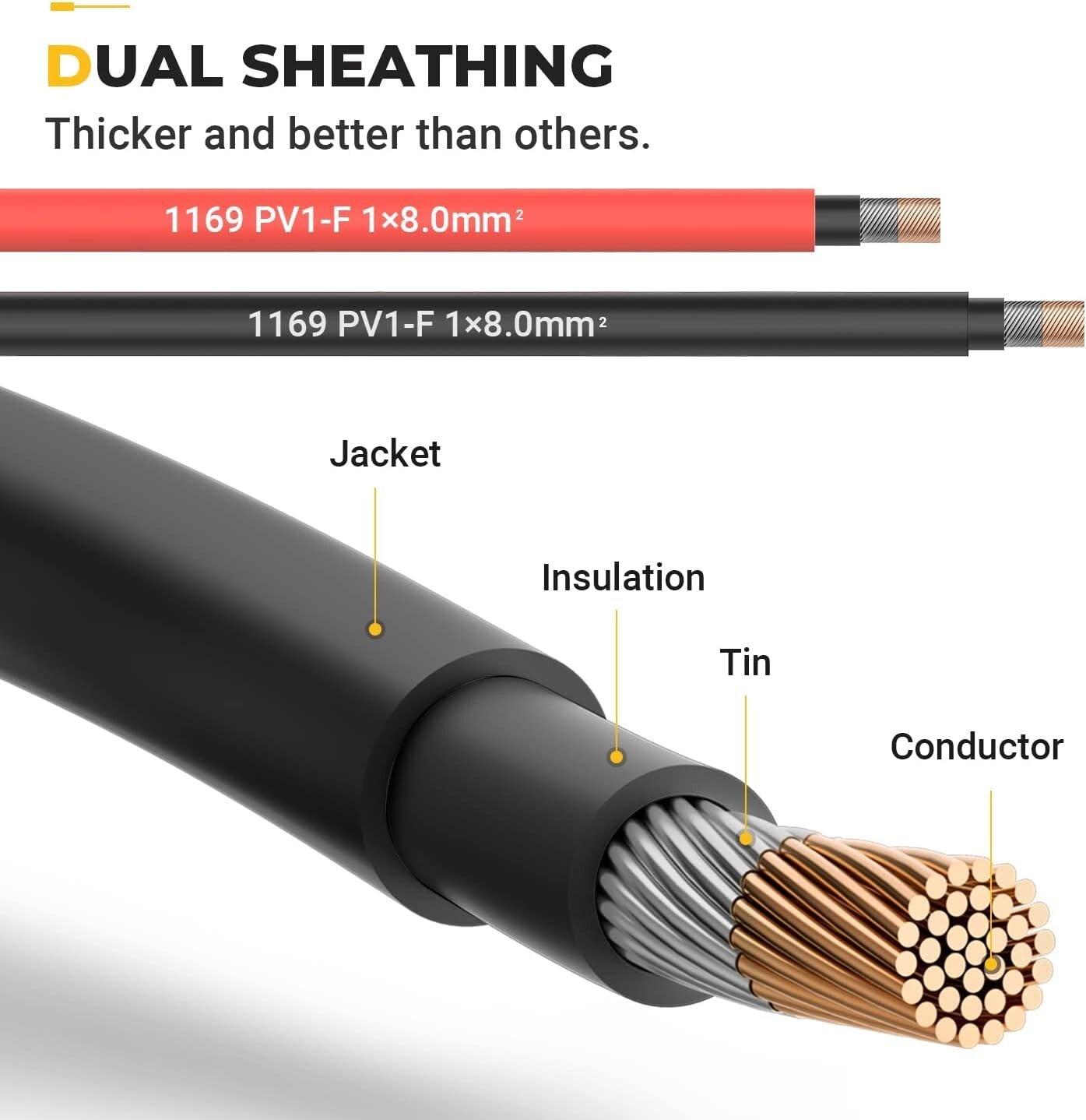 8AWG Weatherproof Solar Extension Cable Kit with Male/Female Connectors - 10ft