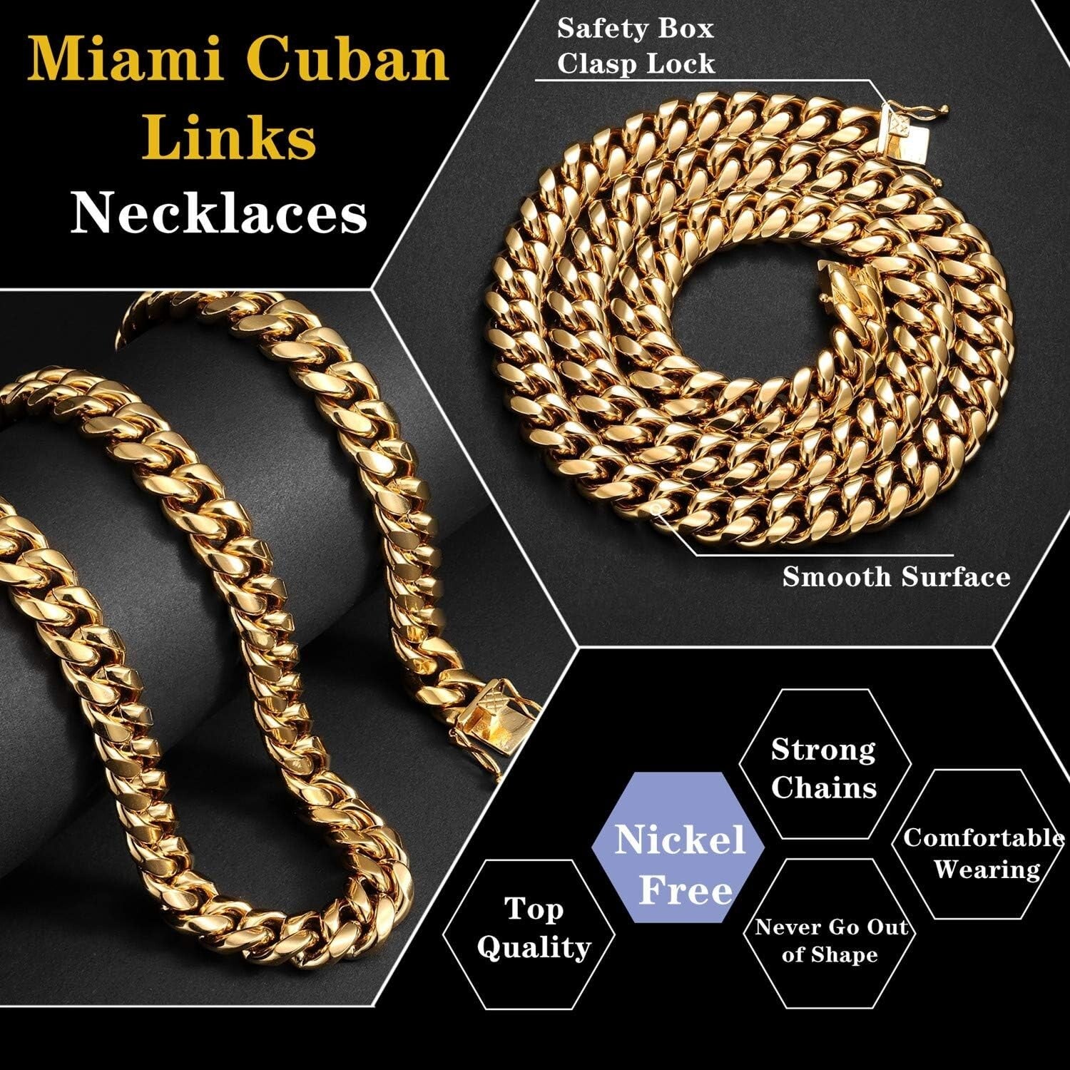 15mm Miami Cuban Link Chain Necklace - 18k Gold Stainless Steel - Stylish Unisex