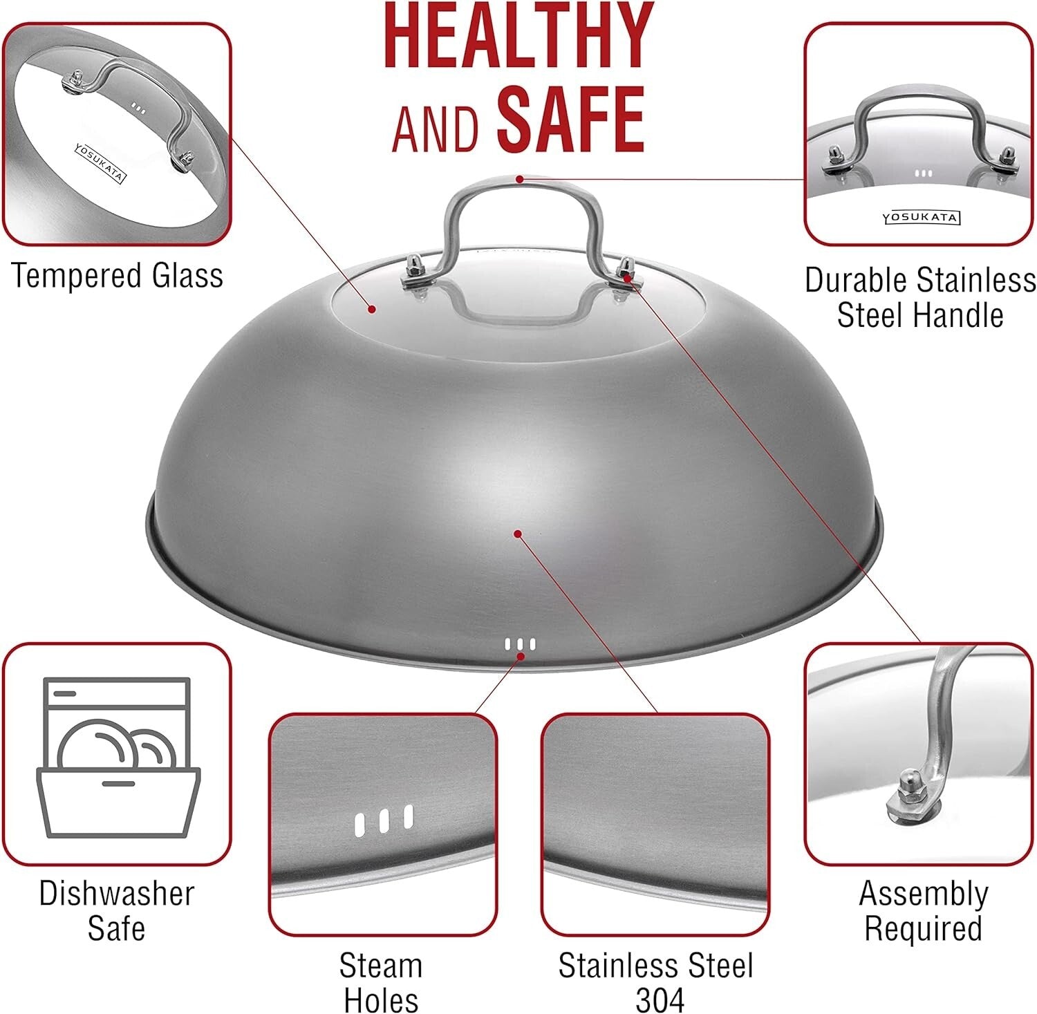 Dishwasher-Safe Wok Lid - 13.6 Inch Stainless Steel Cover for Efficient Cooking