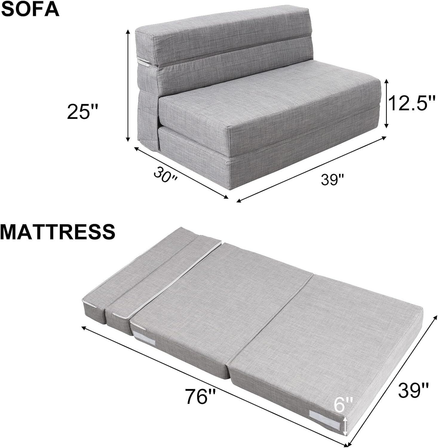 Ergonomic Space-Saving Twin Sleeper Sofa Bed in Light Gray - Perfect for Guests