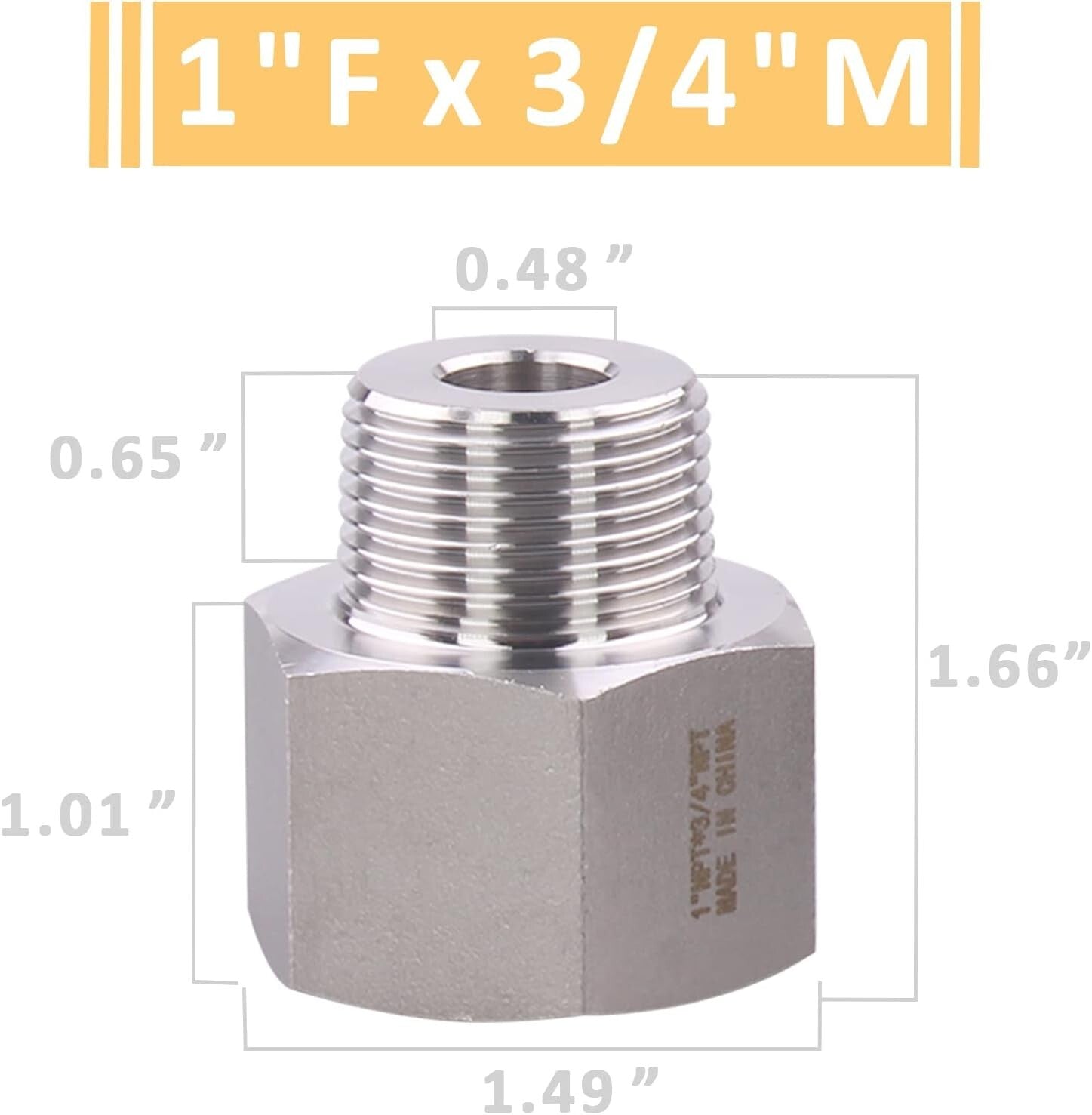 Pack of 5 Stainless Steel 304 Reducer Adapter Fittings - 1" Female x 3/4" Male