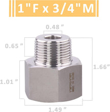 Load image into Gallery viewer, Pack of 5 Stainless Steel 304 Reducer Adapter Fittings - 1" Female x 3/4" Male