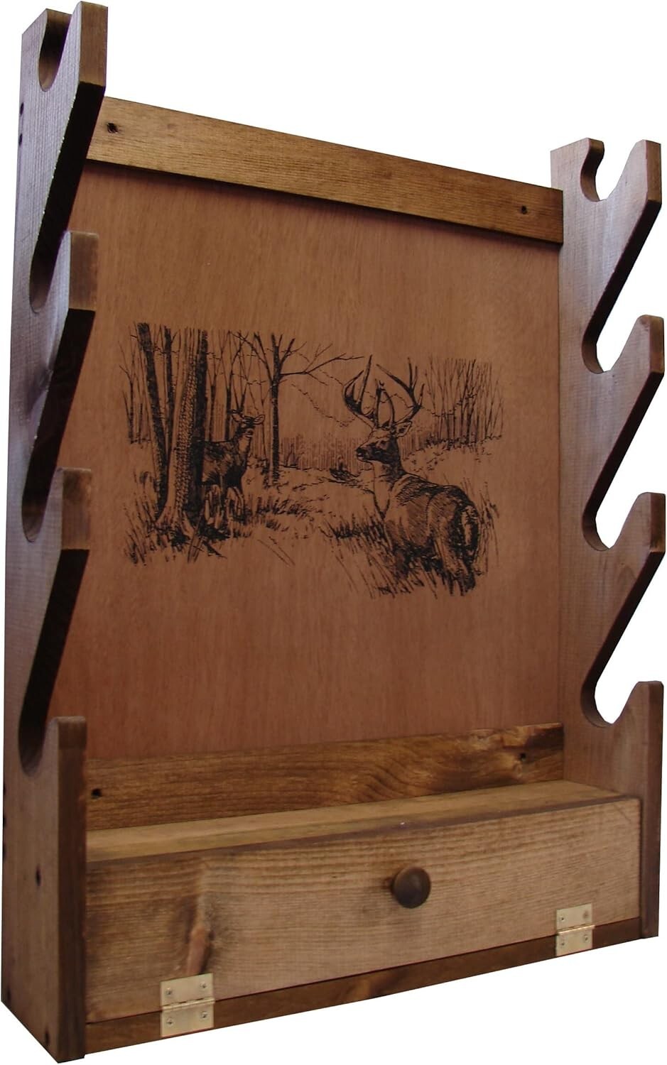 Deer Print Gun Rack - Wall Mounted Wooden Holder for Four Firearms & Accessories