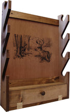 Load image into Gallery viewer, Deer Print Gun Rack - Wall Mounted Wooden Holder for Four Firearms &amp; Accessories