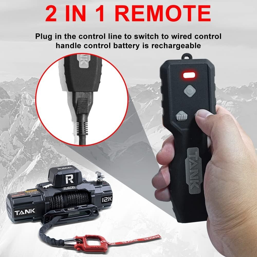 12000lb Waterproof Electric Winch with Synthetic Rope & 2-in-1 Remote Control