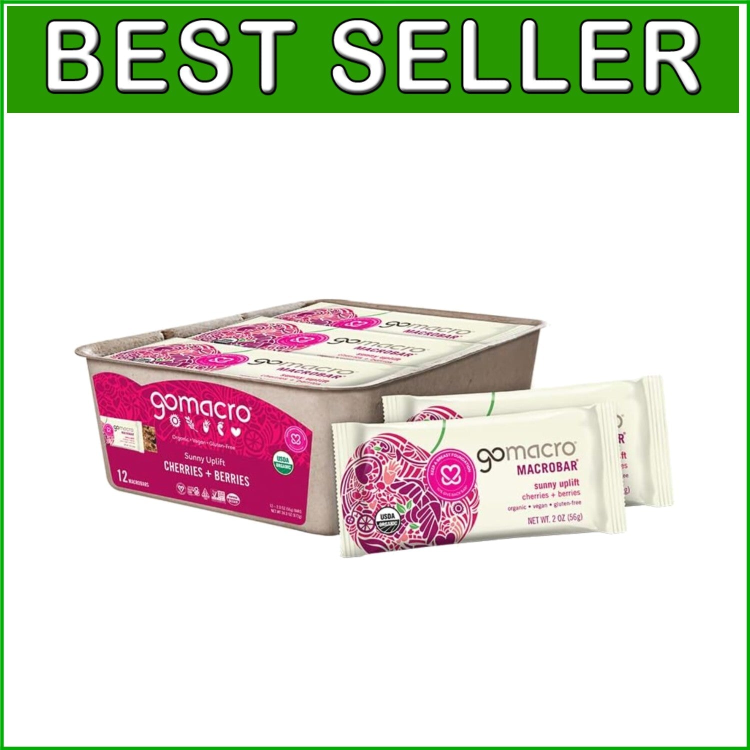 Cherries & Berries Organic Vegan Protein Bars - 12 Count Health Treat