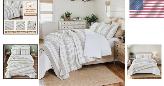 All-Season King Quilt Set with Matching Pillow Shams - Elegant Striped Design
