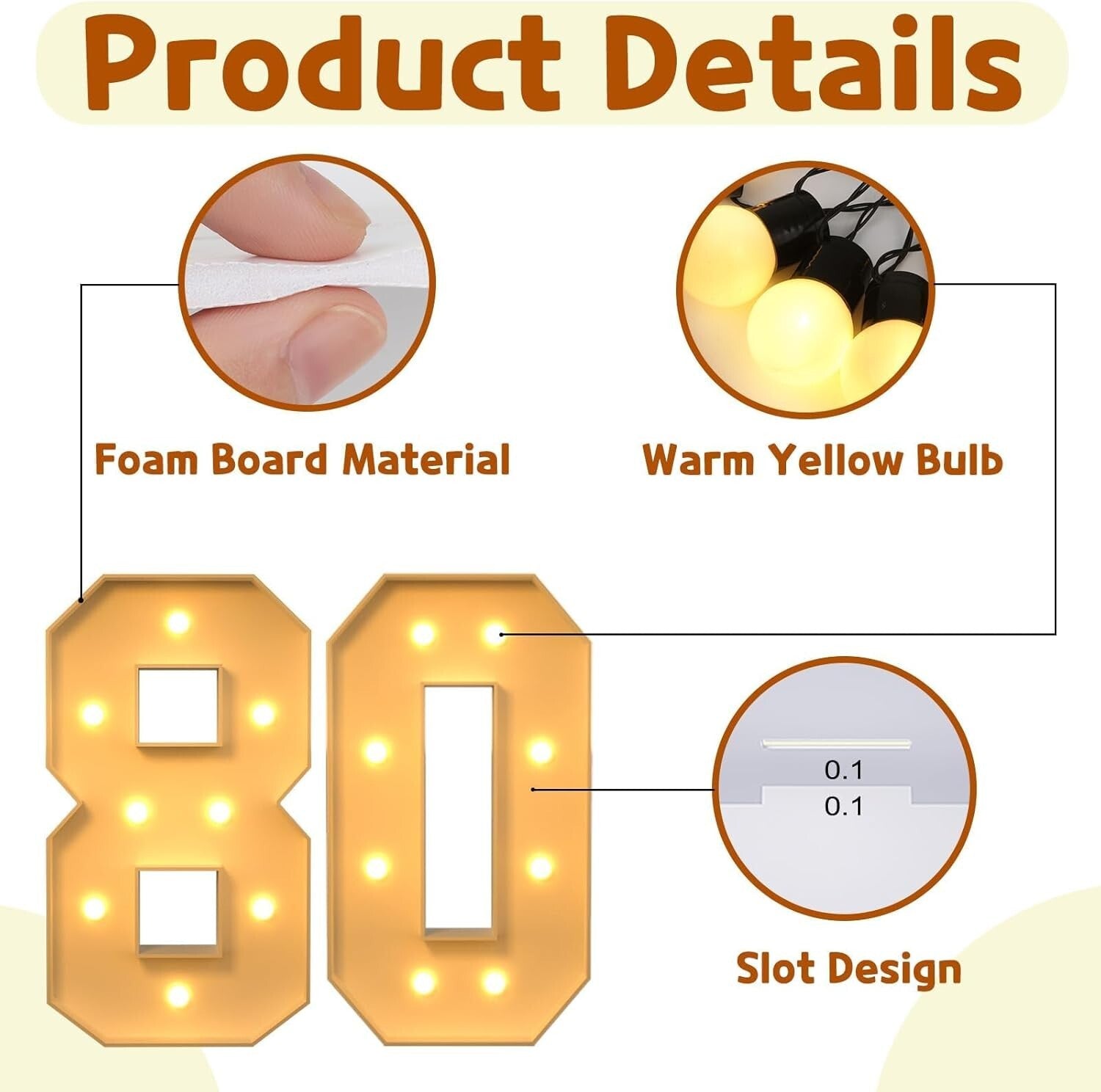 Customizable 3FT Large Block Font Light-Up Numbers for Party Decoration