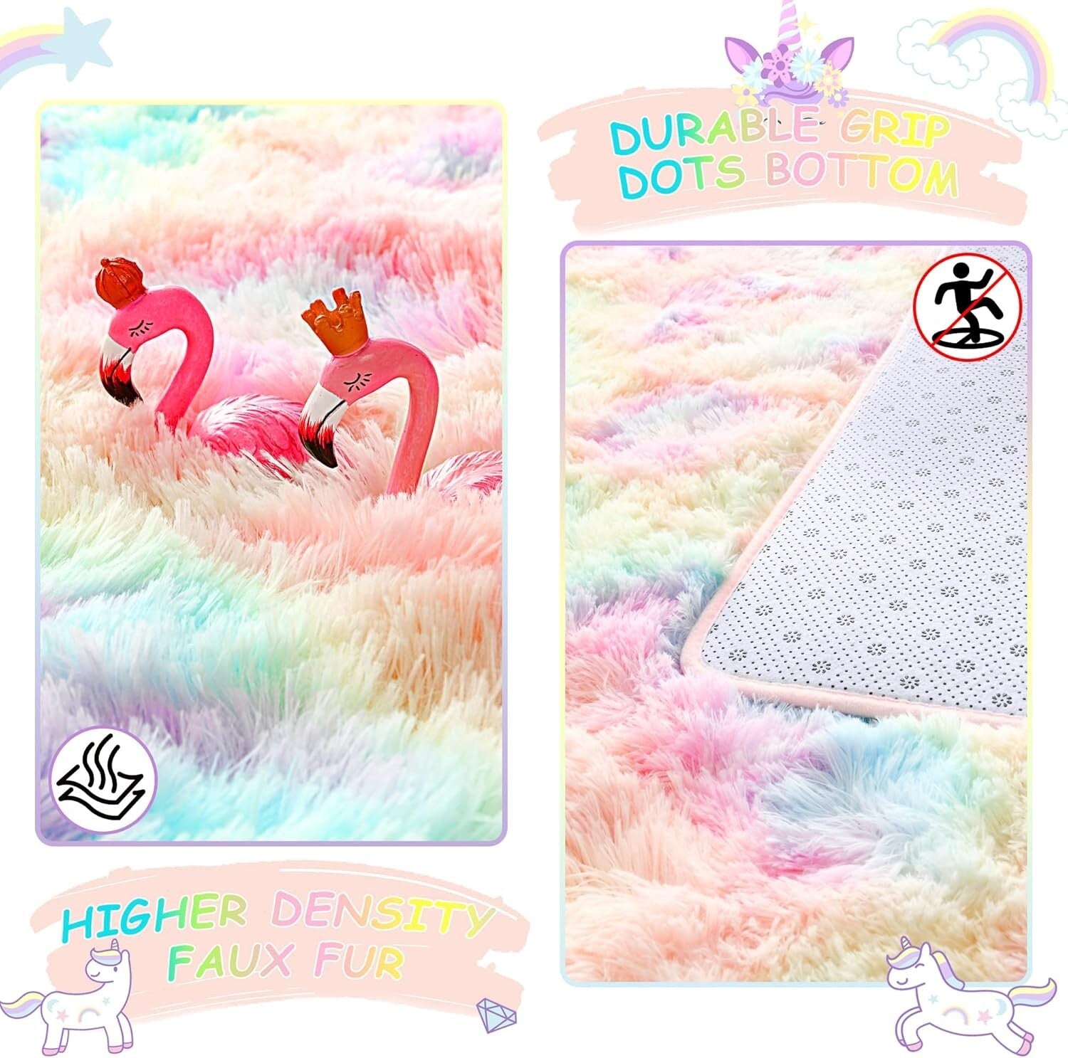 Fluffy Rainbow Area Rug 5x8 Feet - Perfect for Kids' Playroom & Nursery Decor