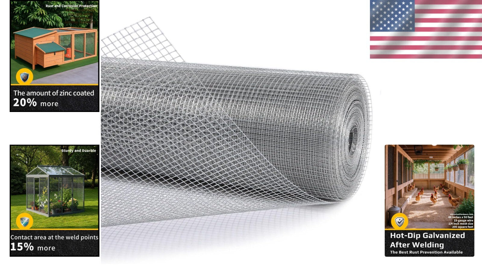 Premium 48" x 50' Galvanized Wire Mesh Roll - 1/4" Hardware Cloth for Fencing