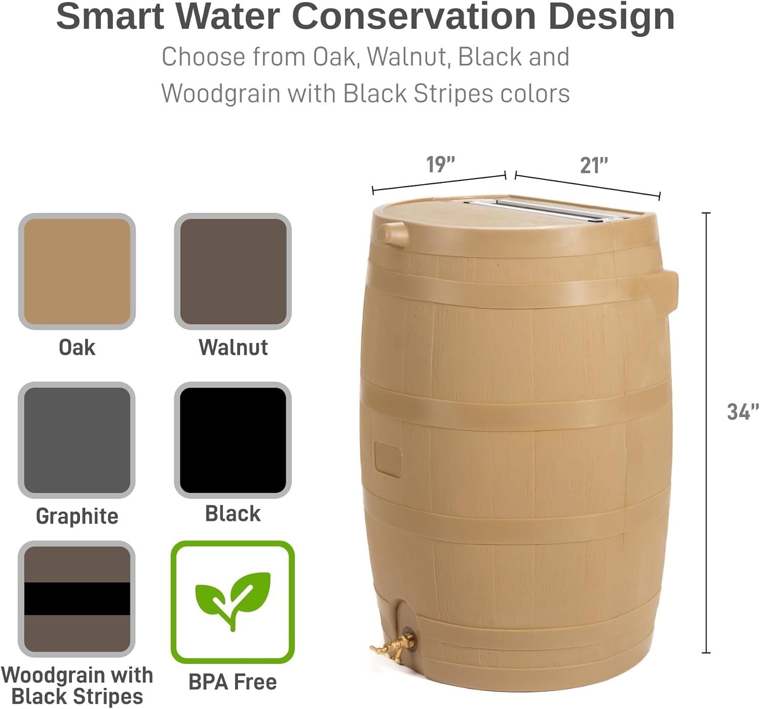 Eco-Friendly 50-Gallon Rain Barrel with Brass Spigot for Garden Irrigation
