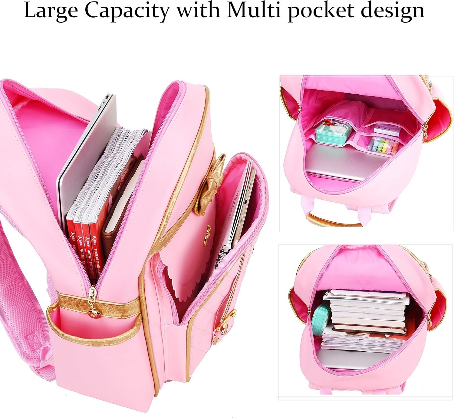 Charming Waterproof Girls Backpack with Multiple Compartments & Bow-Tie Style