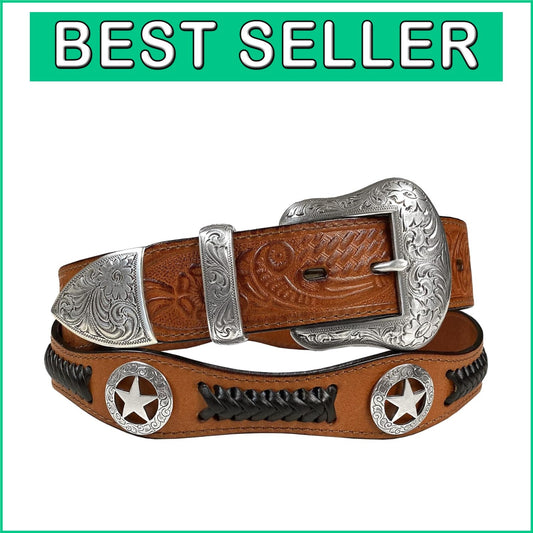 Adjustable Genuine Leather Belt with Floral Conchos - Primed for Cowboy Style