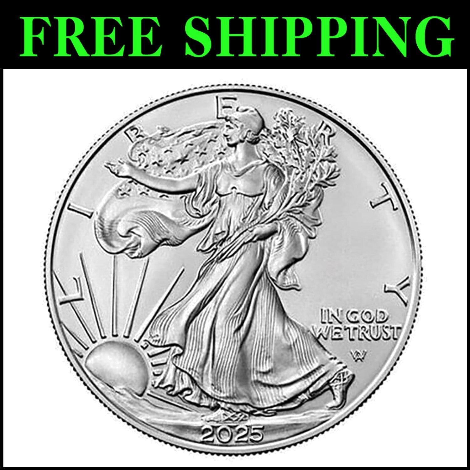 Brilliant Uncirculated 2025 American Silver Eagle Coin with Eagle Landing Design