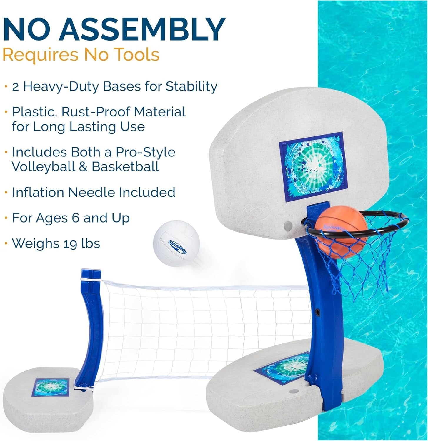 Effortless 2-in-1 Volleyball and Basketball Set for Above and In-Ground Pools