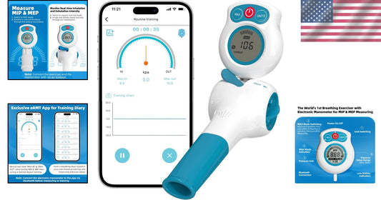 Breathing Trainer with Mobile App & Resistance Levels - Improve Lung Capacity