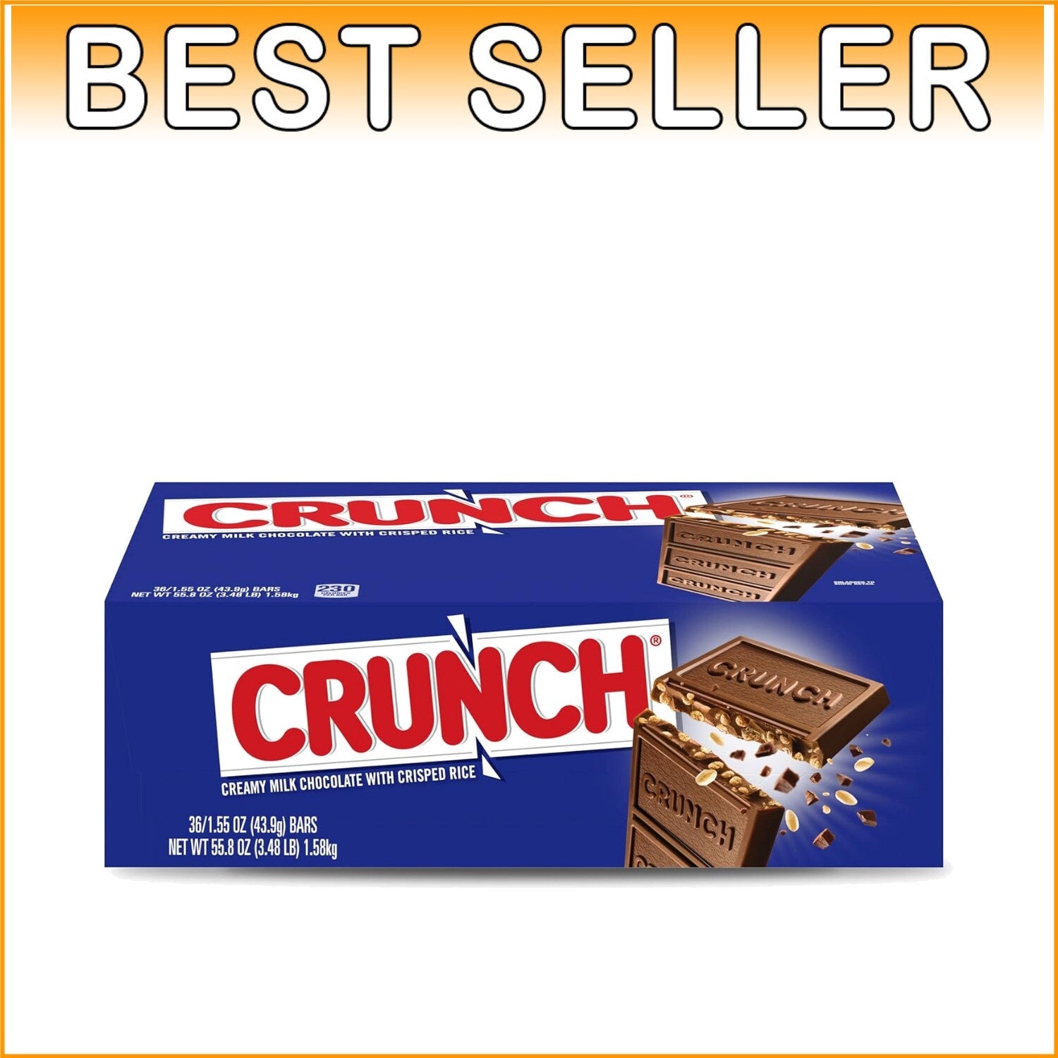 Delicious Milk Chocolate and Crisped Rice Bars - Full Size 1.55 oz, 36 Count