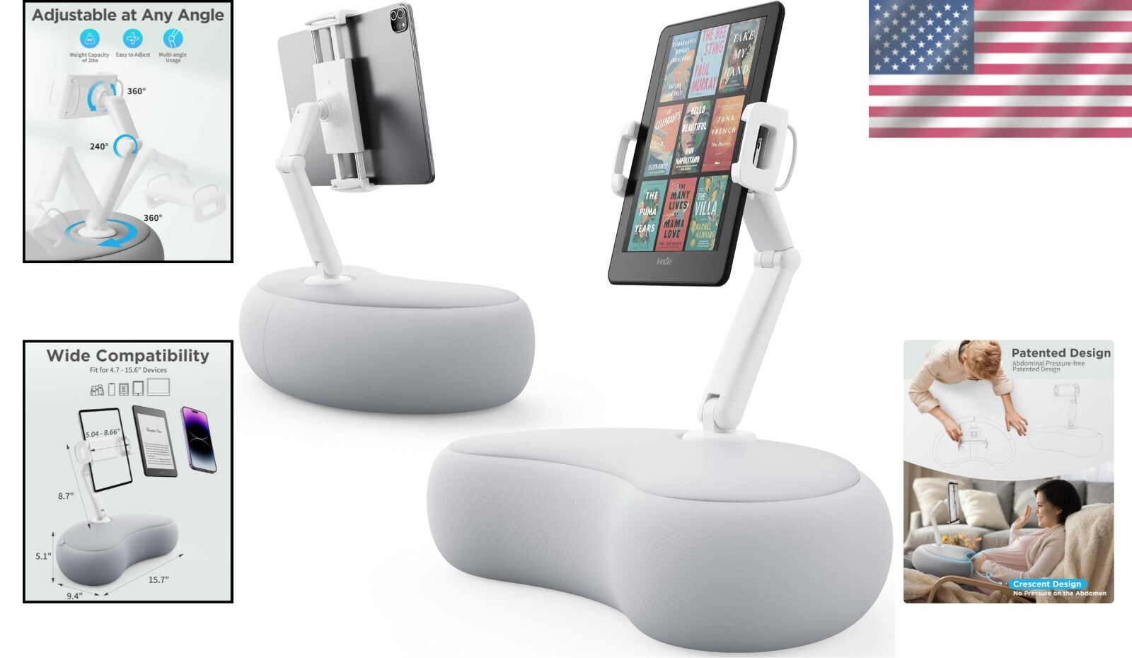 Flexible 360° Adjustable Tablet Stand Pillow - Compatible with iPhone and Kindle