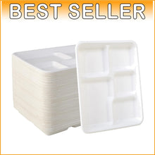 Load image into Gallery viewer, Biodegradable 5-Compartment Paper Plates - Perfect for School Lunches &amp; Parties