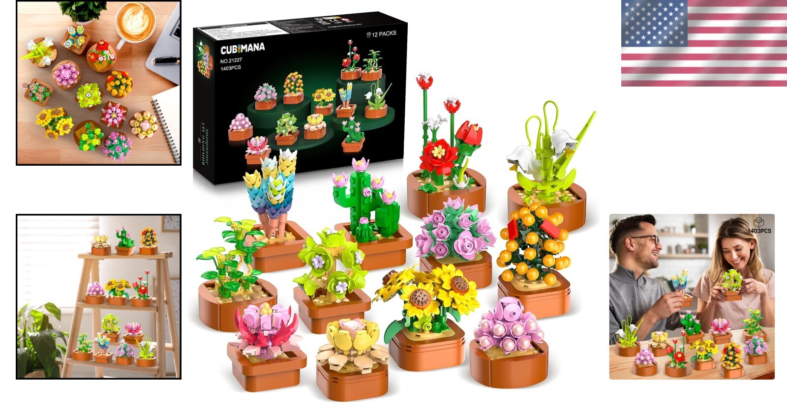 Customizable Succulent Building Set - 12 Unique Mini Blocks for Home Display