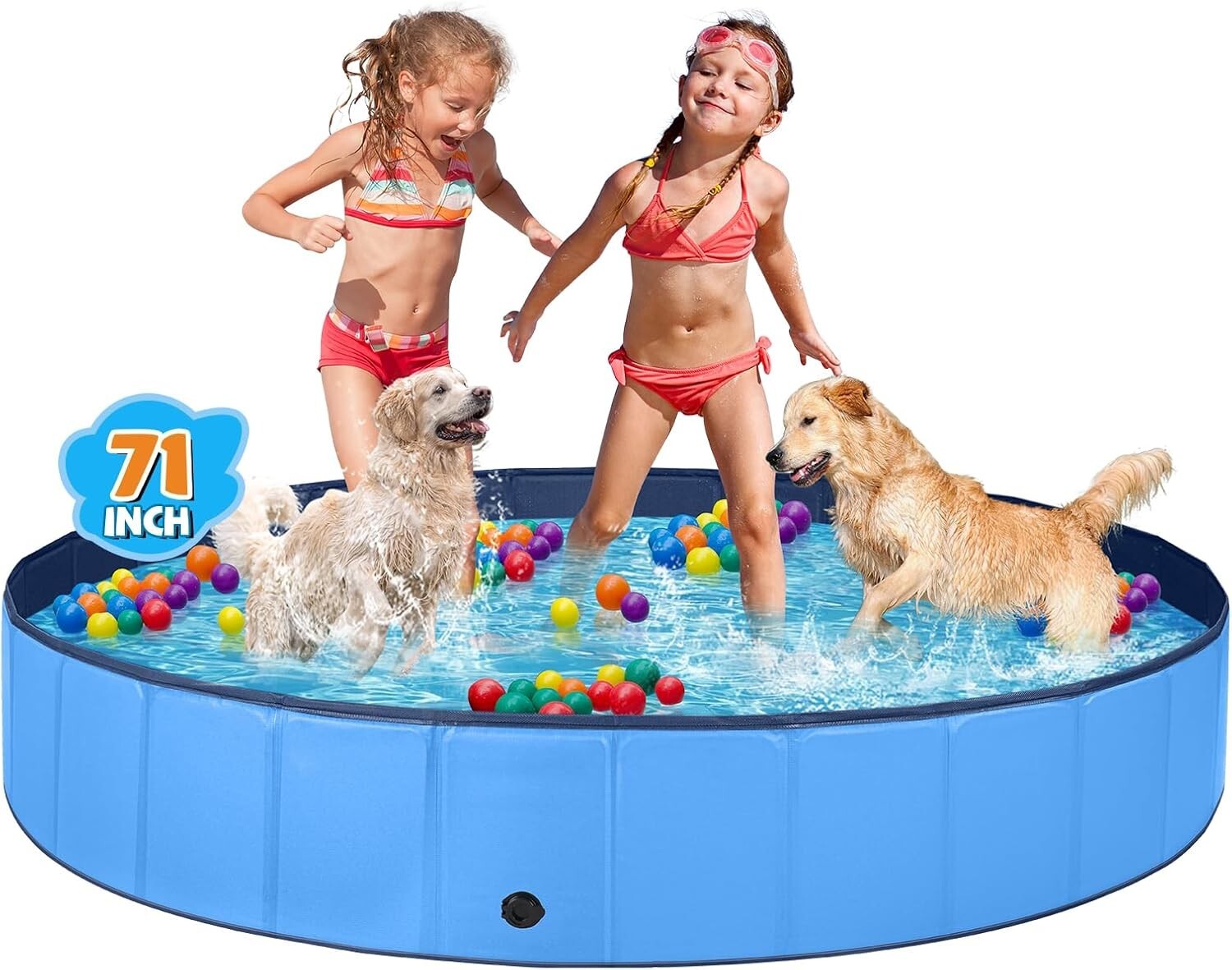 Portable Vinyl Kiddie Pool for Dogs - Safe, Easy Drainage, and Collapsible