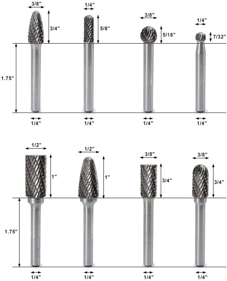 Durable 8-Piece Rotary Burr Set - Heavy Duty Carbide for Engraving & Sculpting