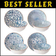 Load image into Gallery viewer, Elegant Ceramic 40 Oz Ramen Bowls Set of 4 - Blue and White Vintage Style