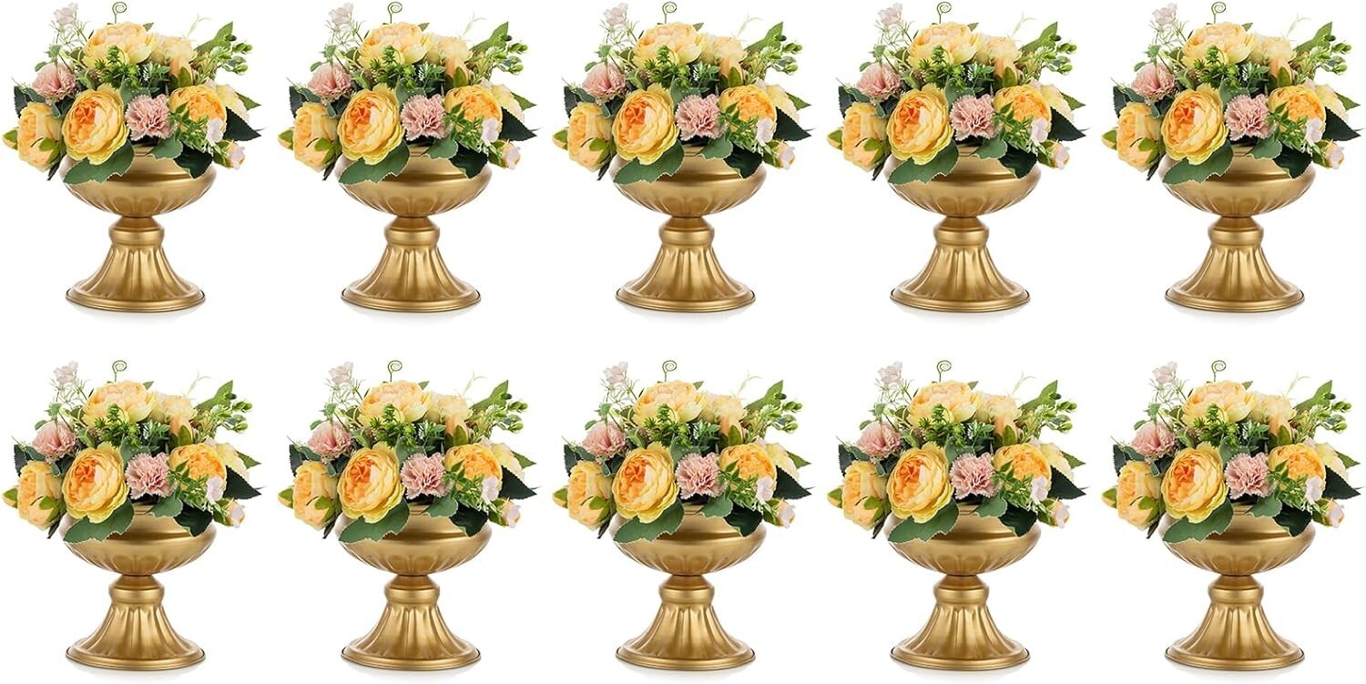 Metallic Gold Centerpiece Vases - 10 Pcs, 6.5in Trumpet Design for Weddings