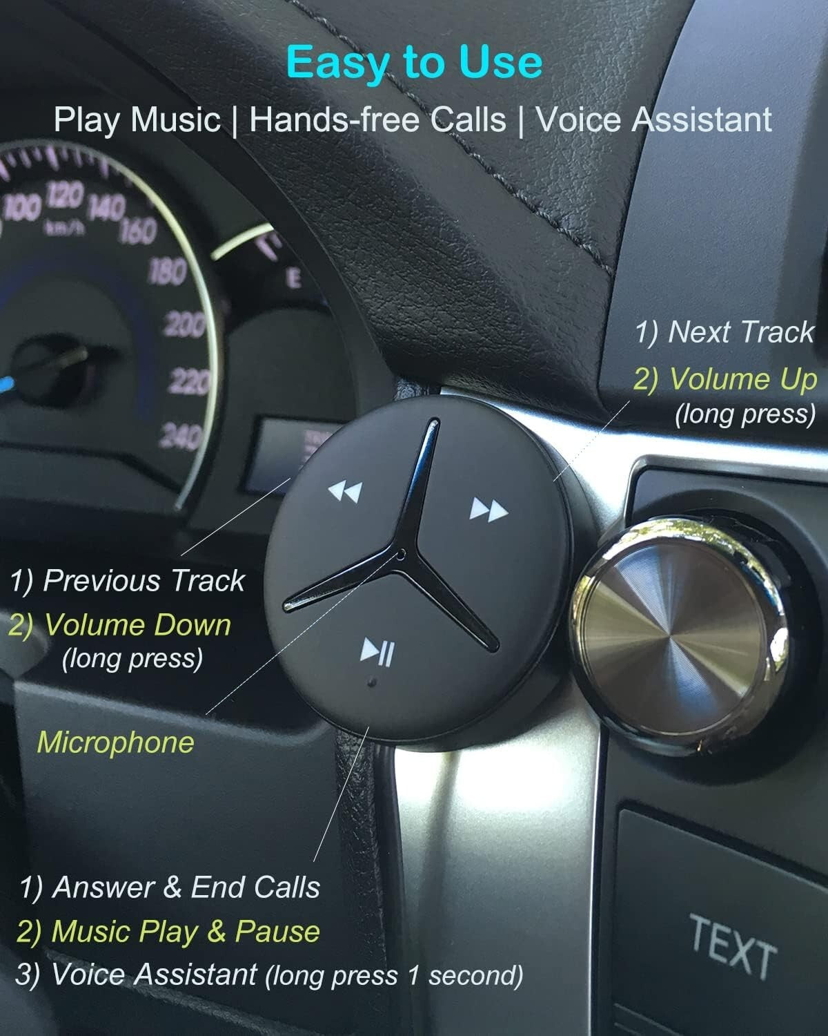 Lightweight Bluetooth Car Kit for Music Streaming and Hands-Free Calls - Black