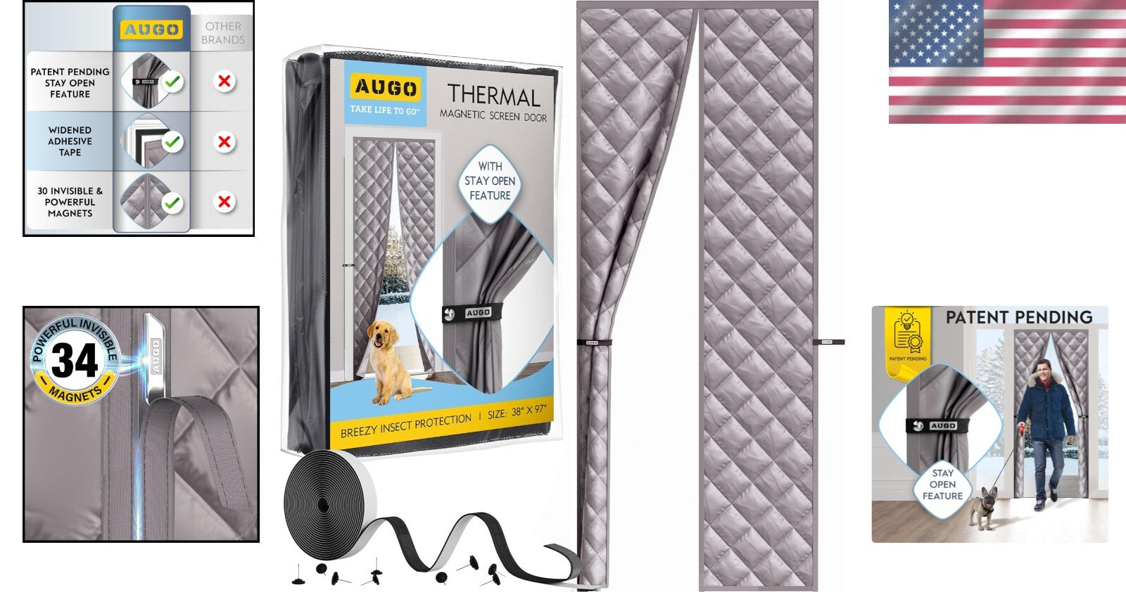 Thermal Oxford Fabric Door Cover - Energy-Saving Magnetic Insulation (38" x 97")