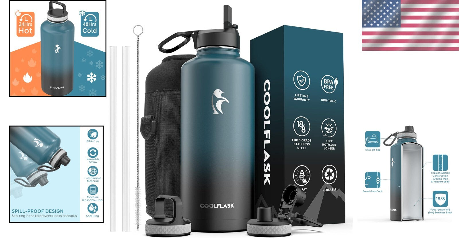 87 oz Stainless Steel Water Jug - 48 Hours Cold, 24 Hours Hot - Adventure Ready