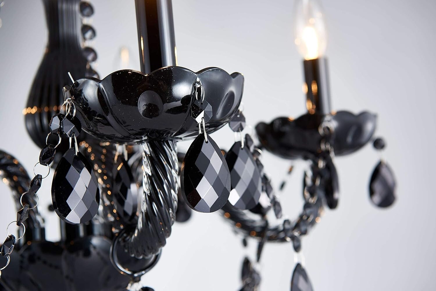Adjustable Black Crystal Chandelier with 5 Dimmable Lights - 19" Ceiling Fixture