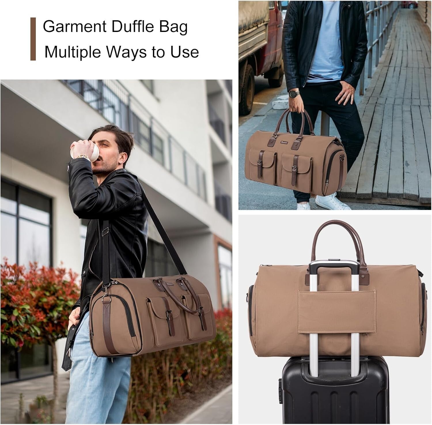 Wrinkle-Free 45L Canvas Garment Duffel Bag with Shoe Compartment - Travel Ready