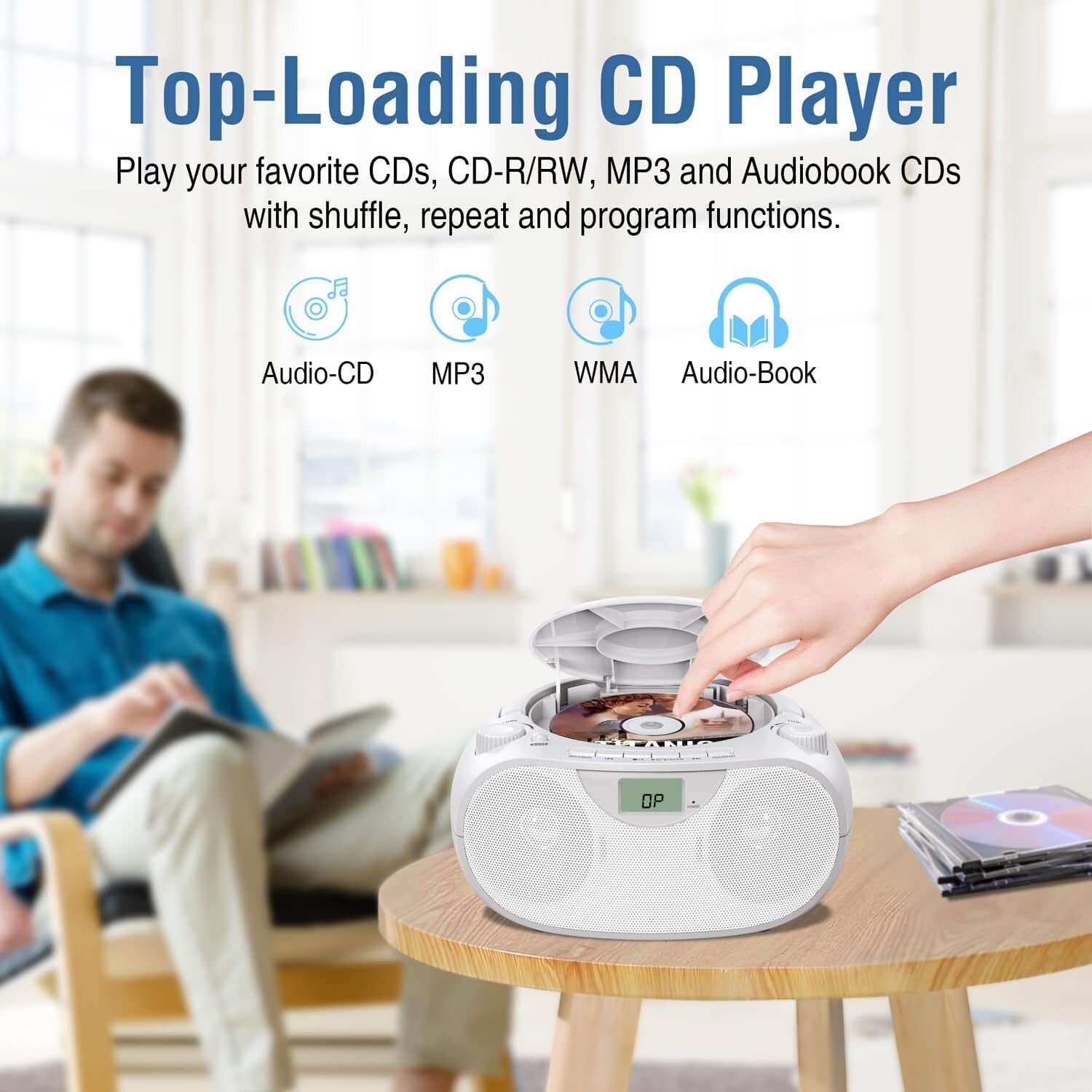 All-in-One Portable CD Player Boombox with Bluetooth, AM/FM & USB Connectivity