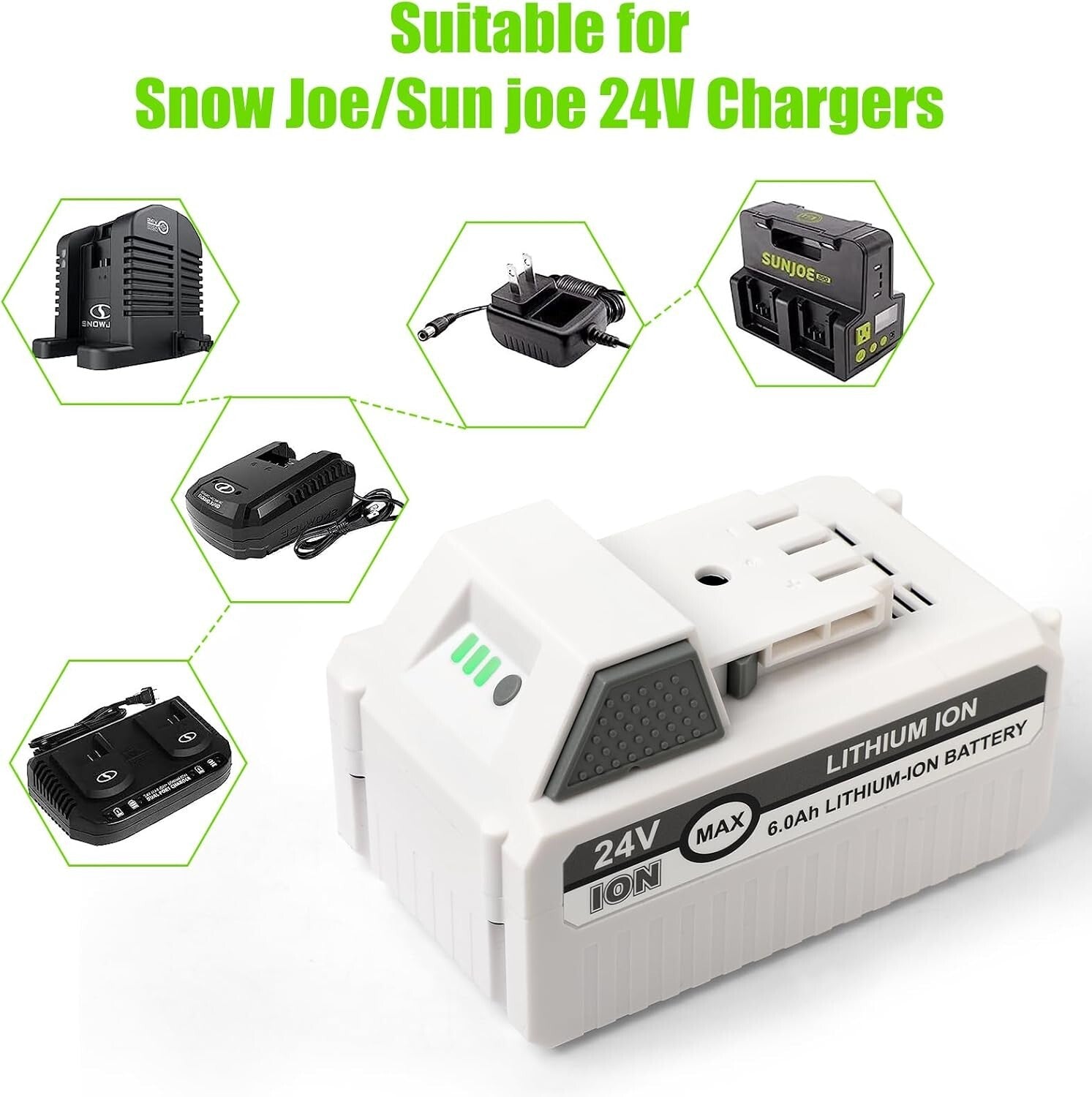 High-Performance 24V 6Ah Battery with LED Display for Snow Joe & VOLTASK Tools