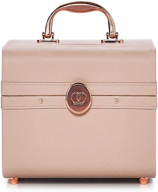 Elegant Vegan Leather Cosmetic Organizer with Trays & Mirror - Travel Essential