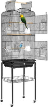 Load image into Gallery viewer, 64-Inch Black Bird Cage with Play Top &amp; Rolling Stand for Parrots and More
