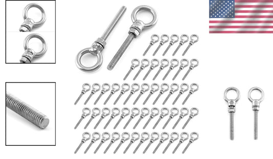 Stainless Steel Eyebolts - 50 Pack, 1/4" x 2" Long for Various Applications