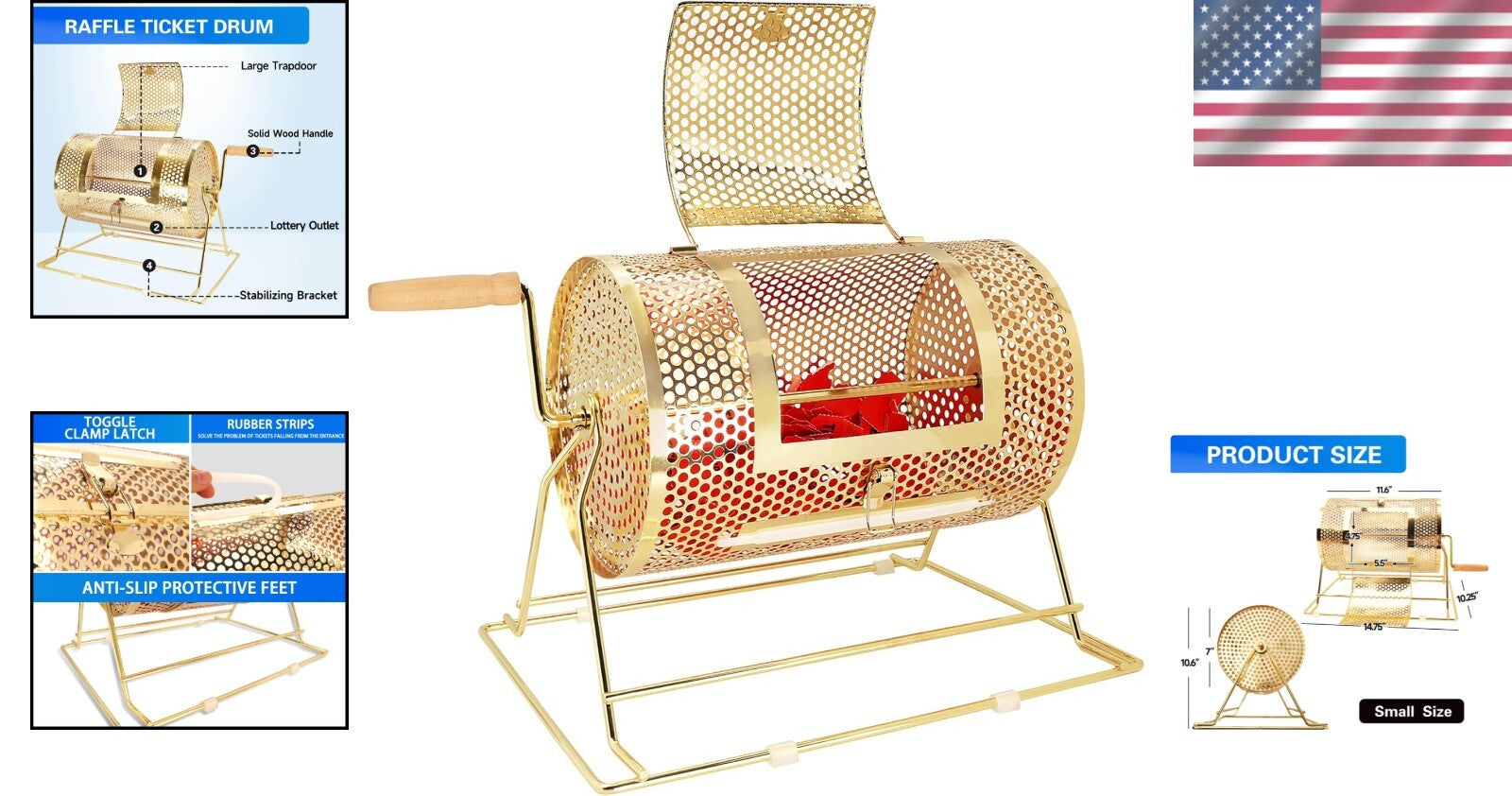 Elegant Brass Raffle Drum - Professional Ticket Spinner Holds 2,000 Tickets