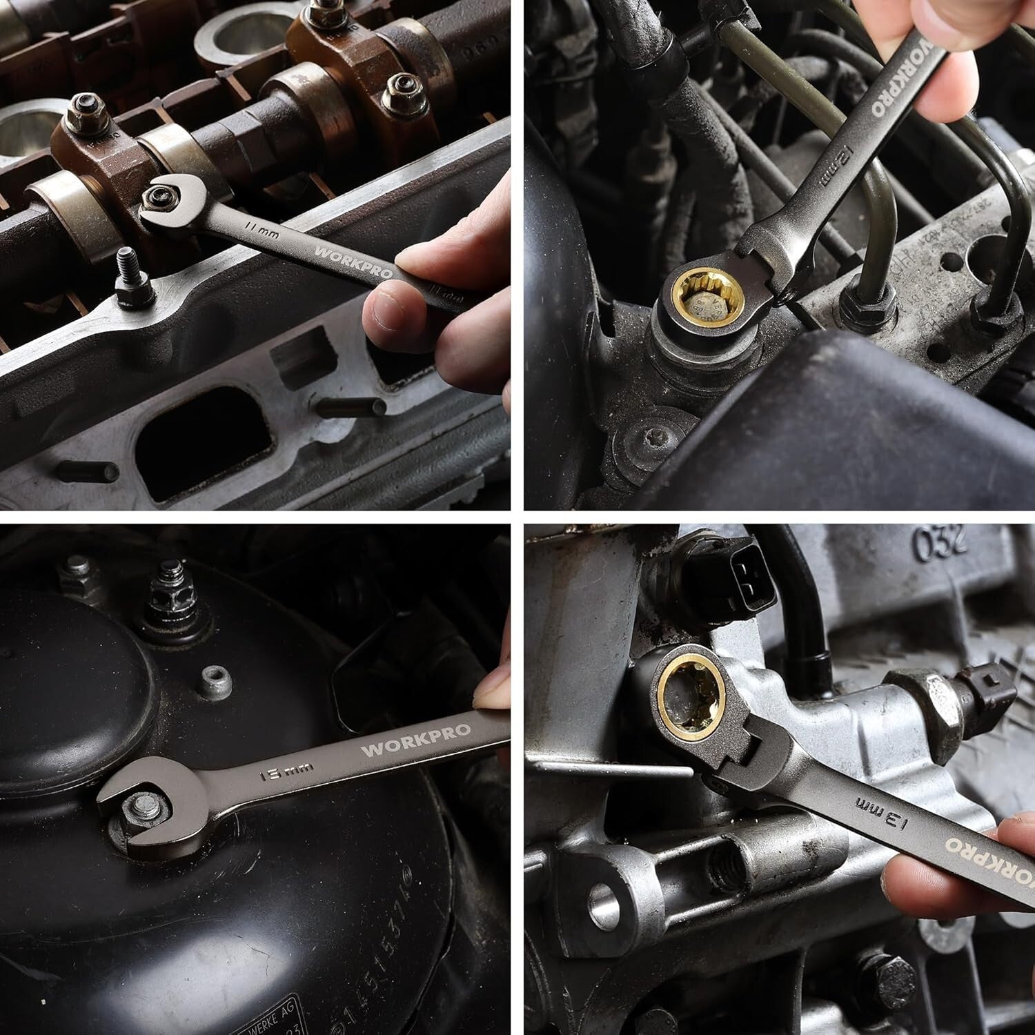 Durable 8-Piece CR-V Nickel-Plated Ratcheting Wrench Set with 180-Degree Pivot