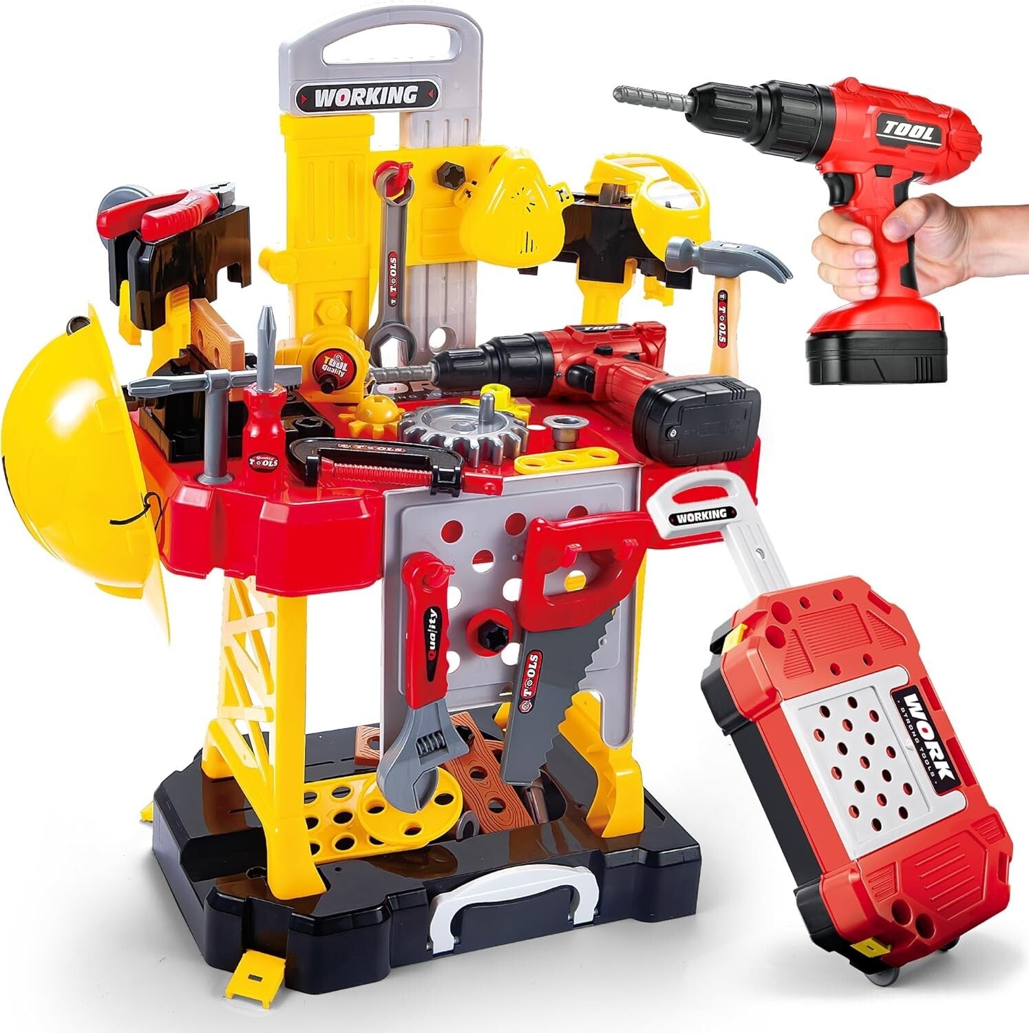 83 Piece Kids Tool Set with Electric Drill - Transformable Construction Bench
