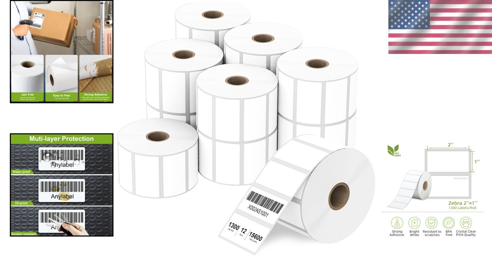 Customizable 2" x 1" Perforated Labels - Compatible with Rollo, Zebra Printers