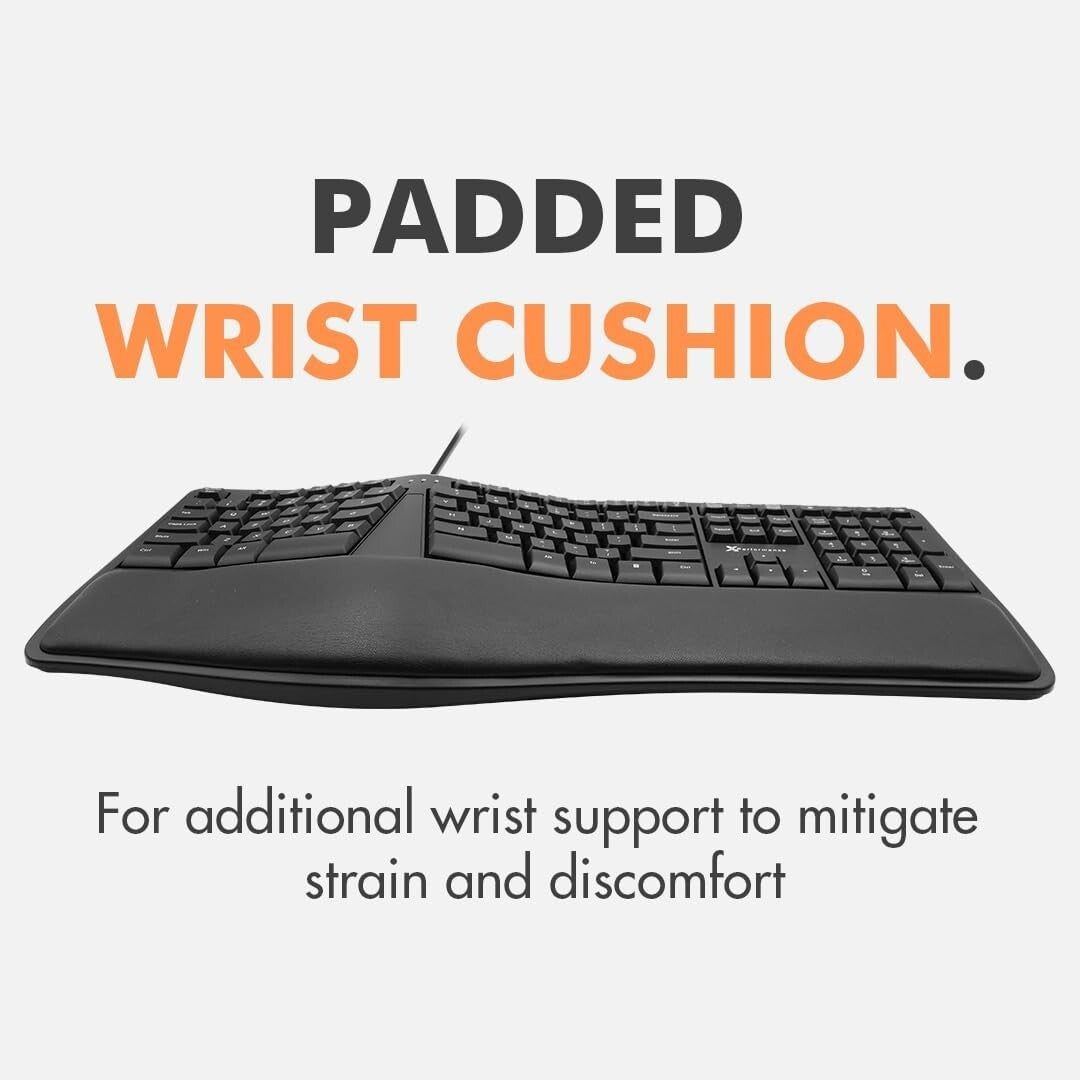 X9 Wired Ergonomic Keyboard: Cushioned Wrist Rest and 110 Keys for Productivity