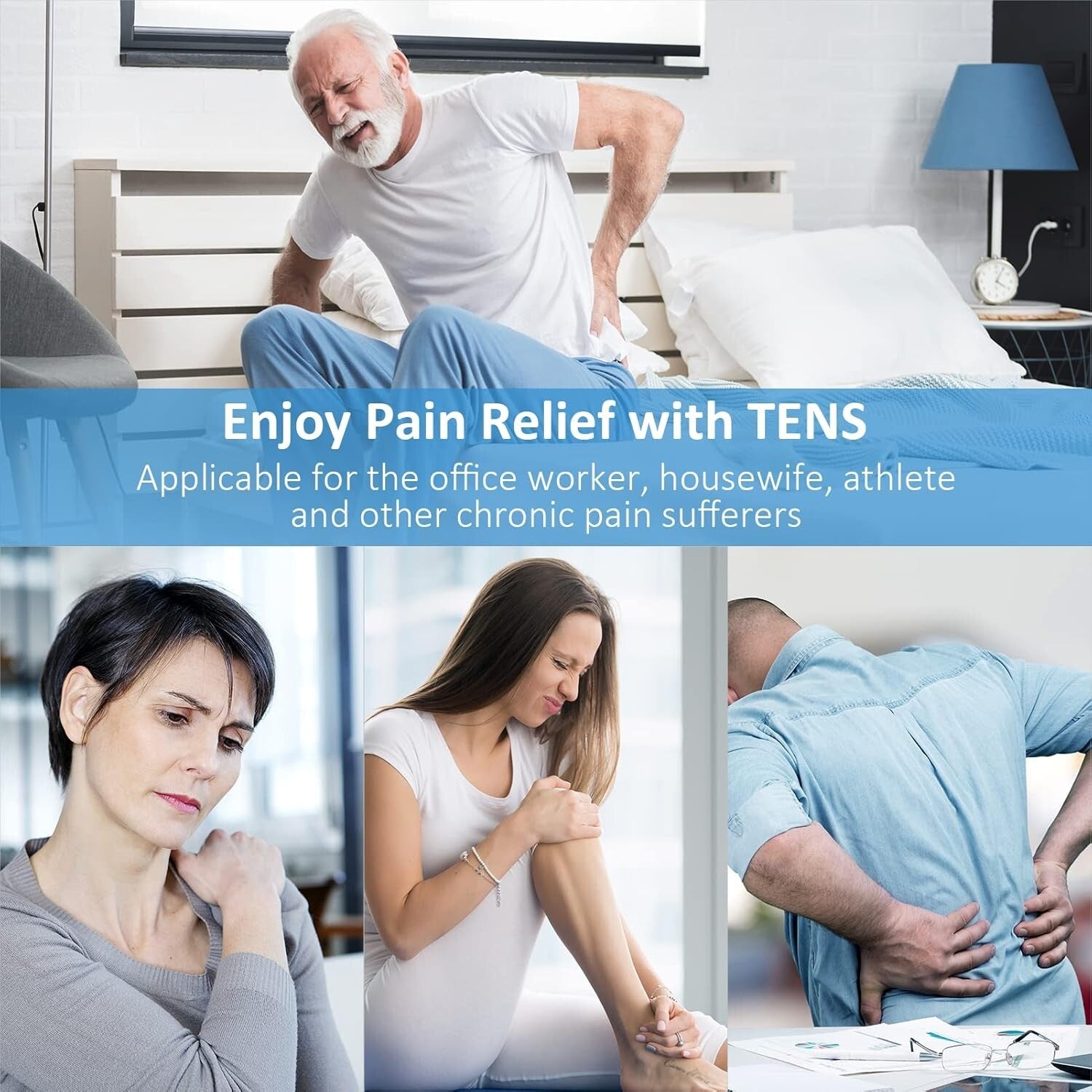 Powerful TENS Therapy Machine - 2 Adhesive Pads, 15 Custom Modes for Pain Relief