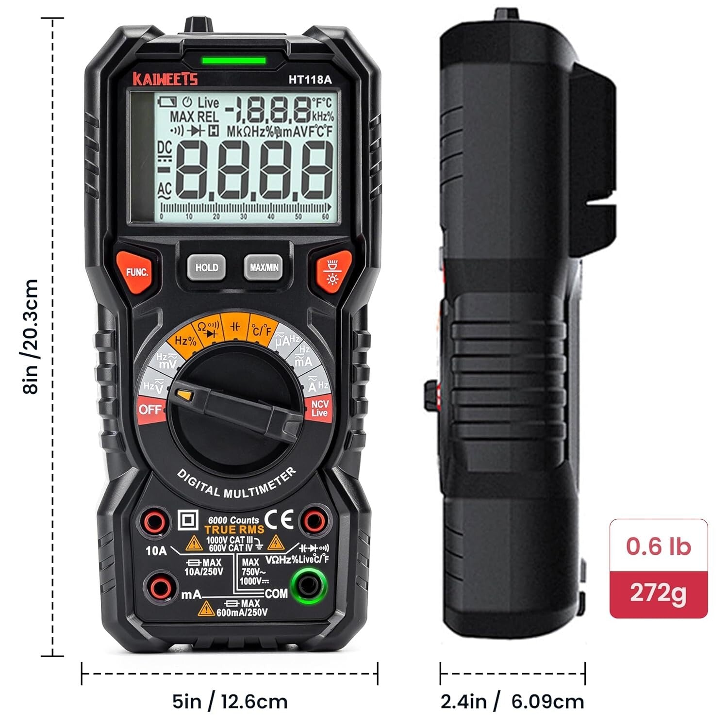 Compact 6000 Counts Digital Multimeter - Battery Operated with Backlight Display
