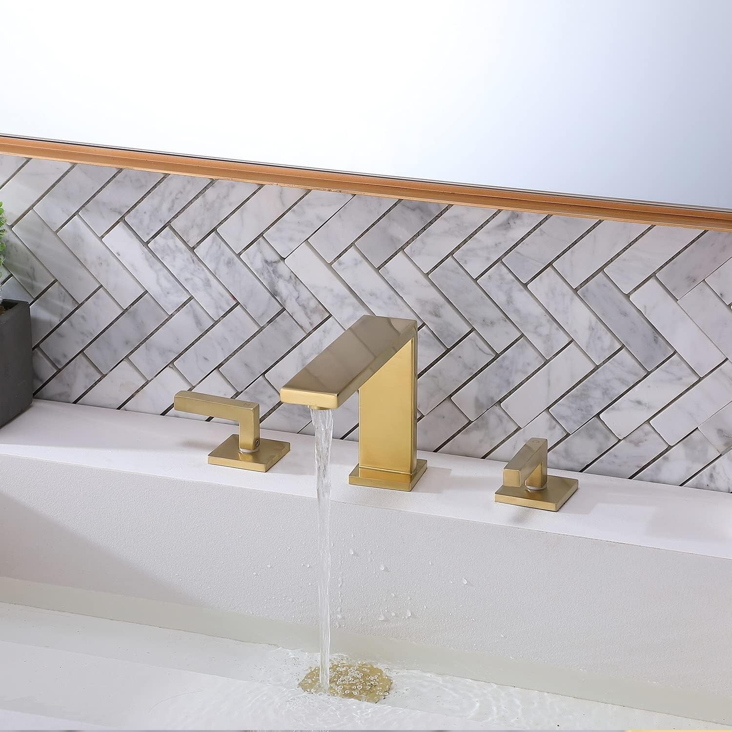 Elegant 2 Handle Brushed Gold Bathroom Faucet with Water Supply Lines Included