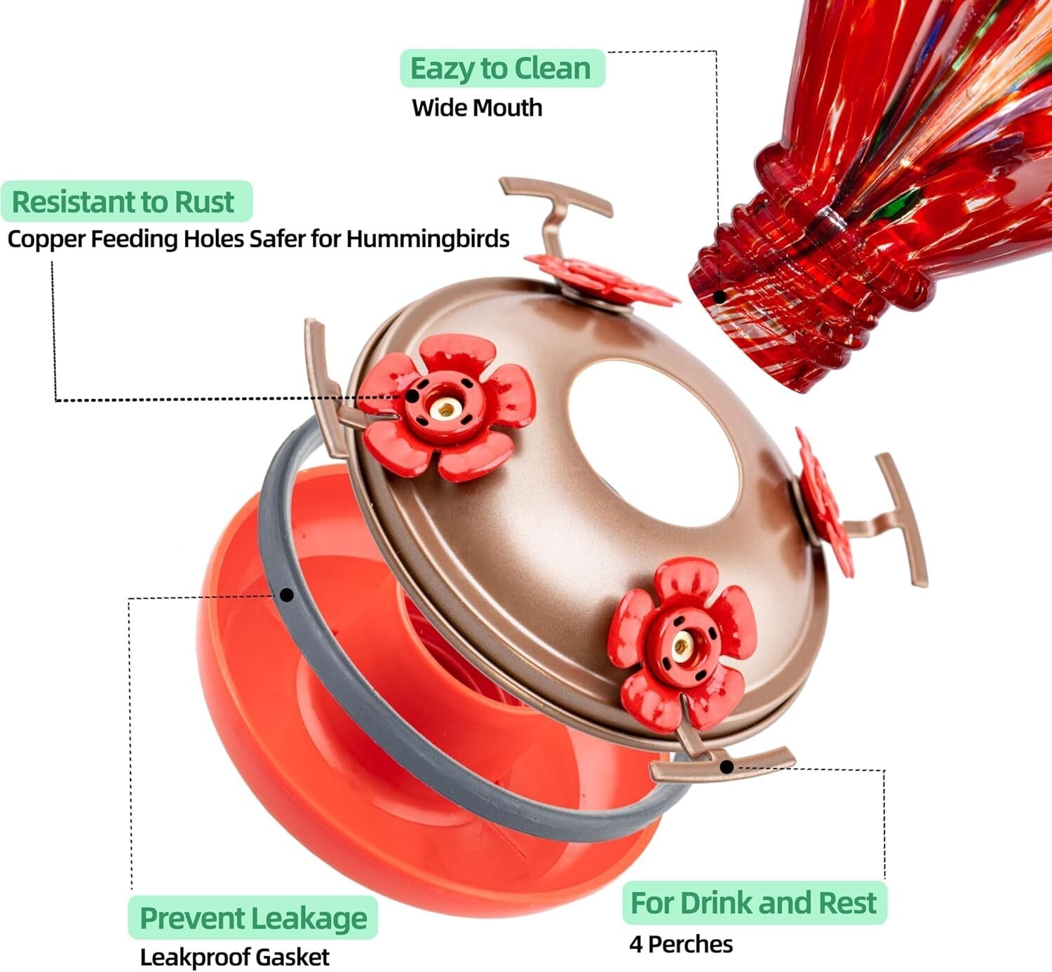 Artistic Hummingbird Feeders - 34oz & 32oz, Ant-Proof, Vibrant Red Design