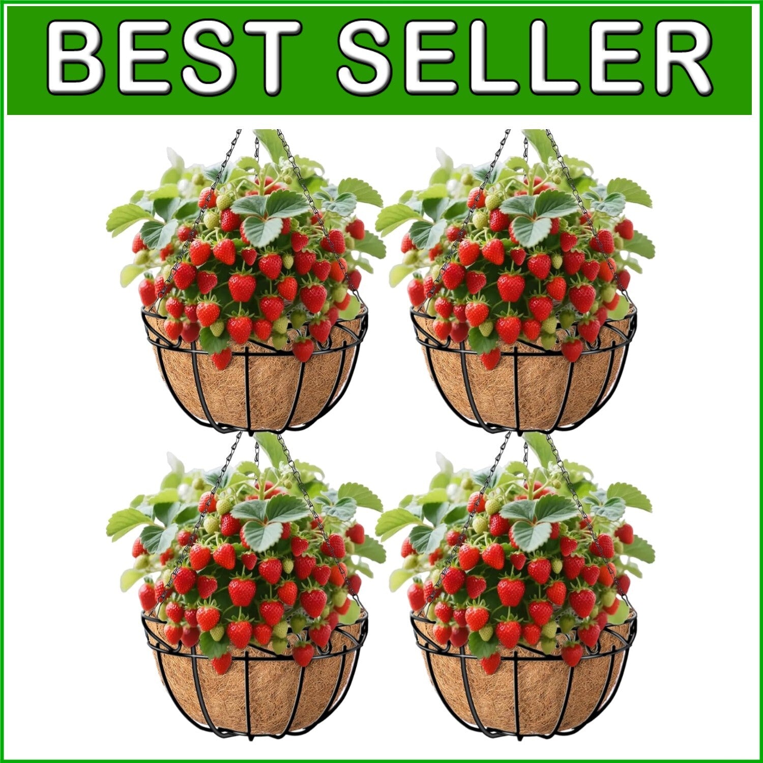 Elegant 4-Pack 14-Inch Metal Baskets with Coco Liners for Outdoor Decoration