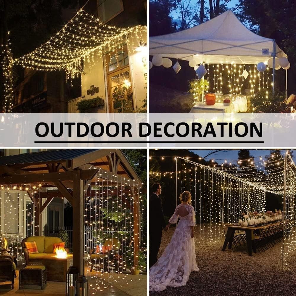8 Mode Warm White LED Curtain Lights - Perfect for Weddings and Festive Decor