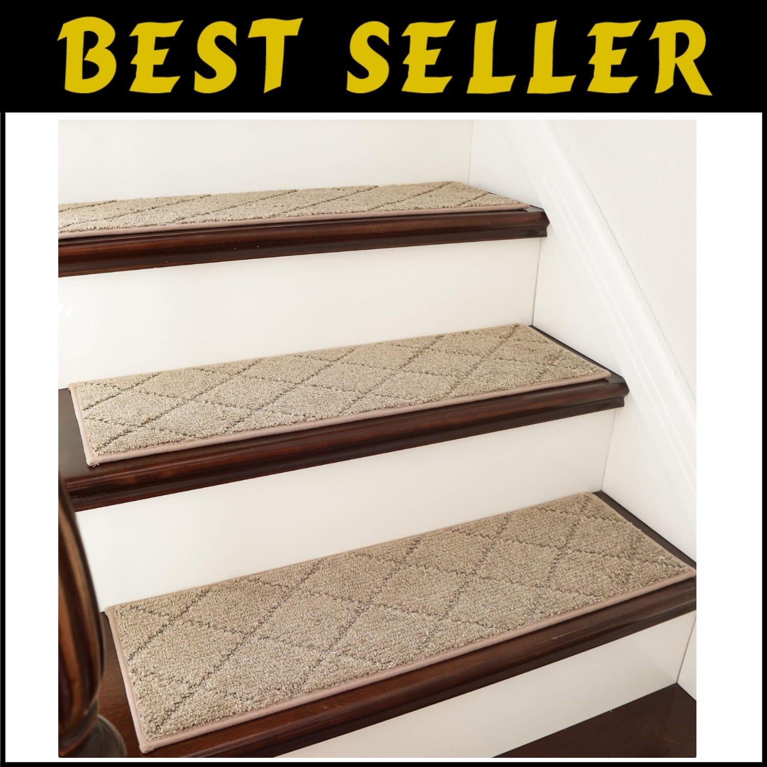 Indoor Non-Slip Carpet Stair Mats 28in x 9in - 15 Piece Set for Elegant Safety